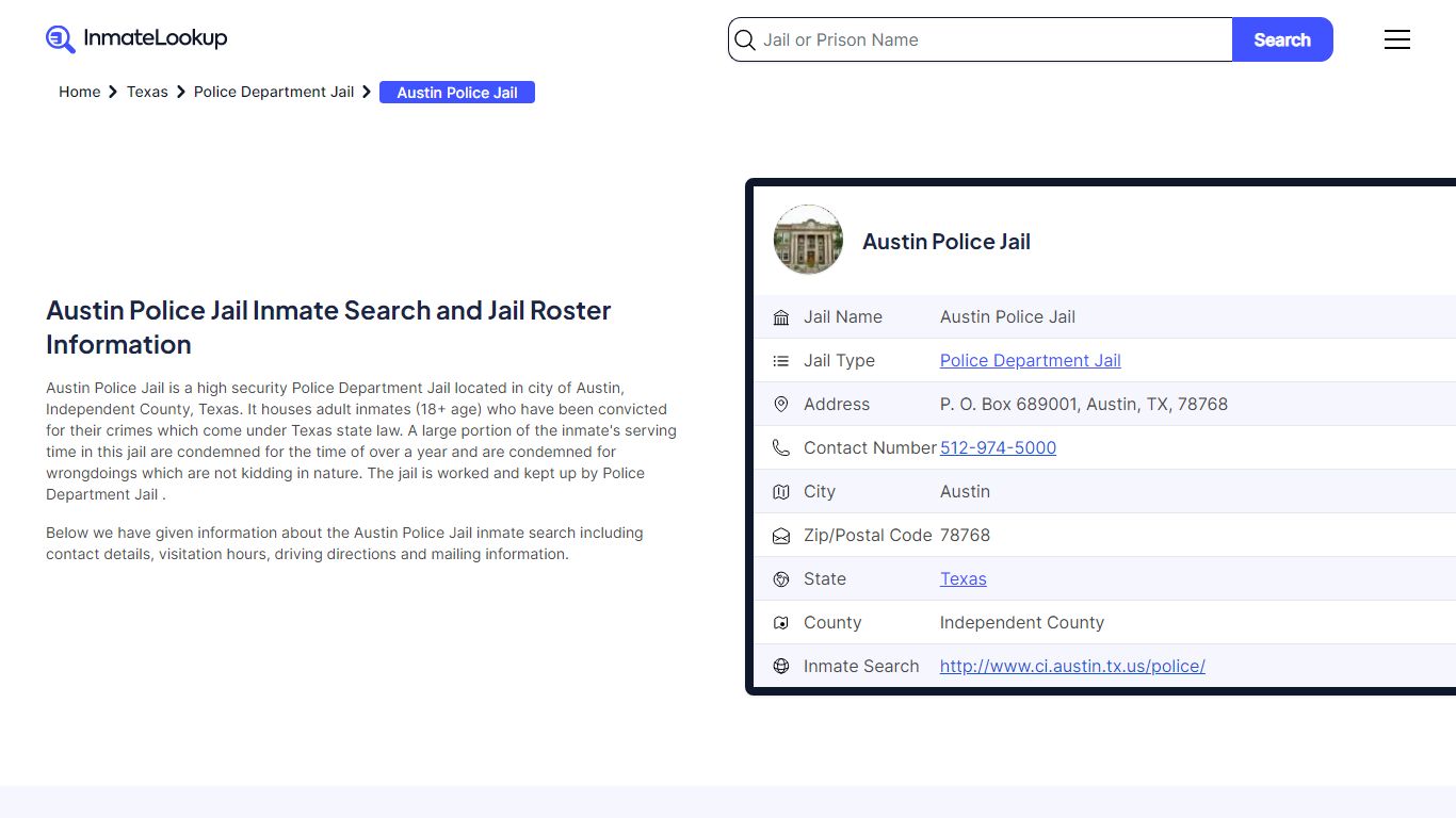 Austin Police Jail Inmate Search and Jail Roster Information